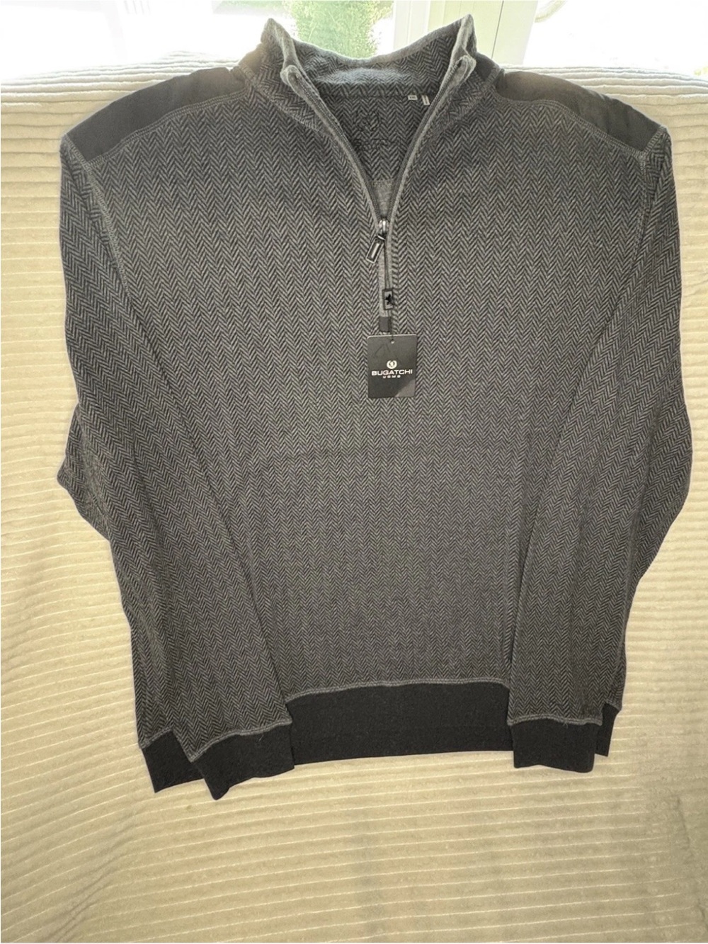 Bugatchi Uomo Sweater Mens XXL Gray Herringbone Knit 1/4 Zip Pullover NWT